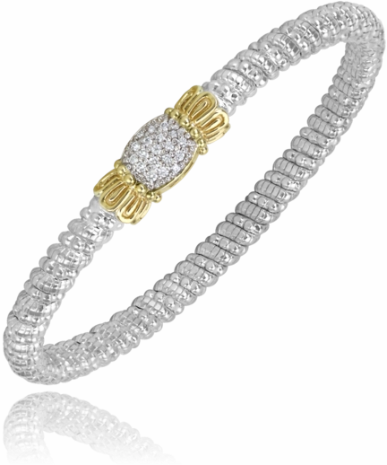 14K Yellow Gold and Sterling Silver Diamond Bangle Bracelet Night Detail