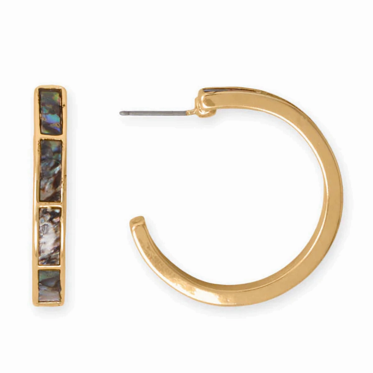 Secure Choice Gold Tone Fashion Hoop Earrings with Genuine Abalone Shell Inlay
