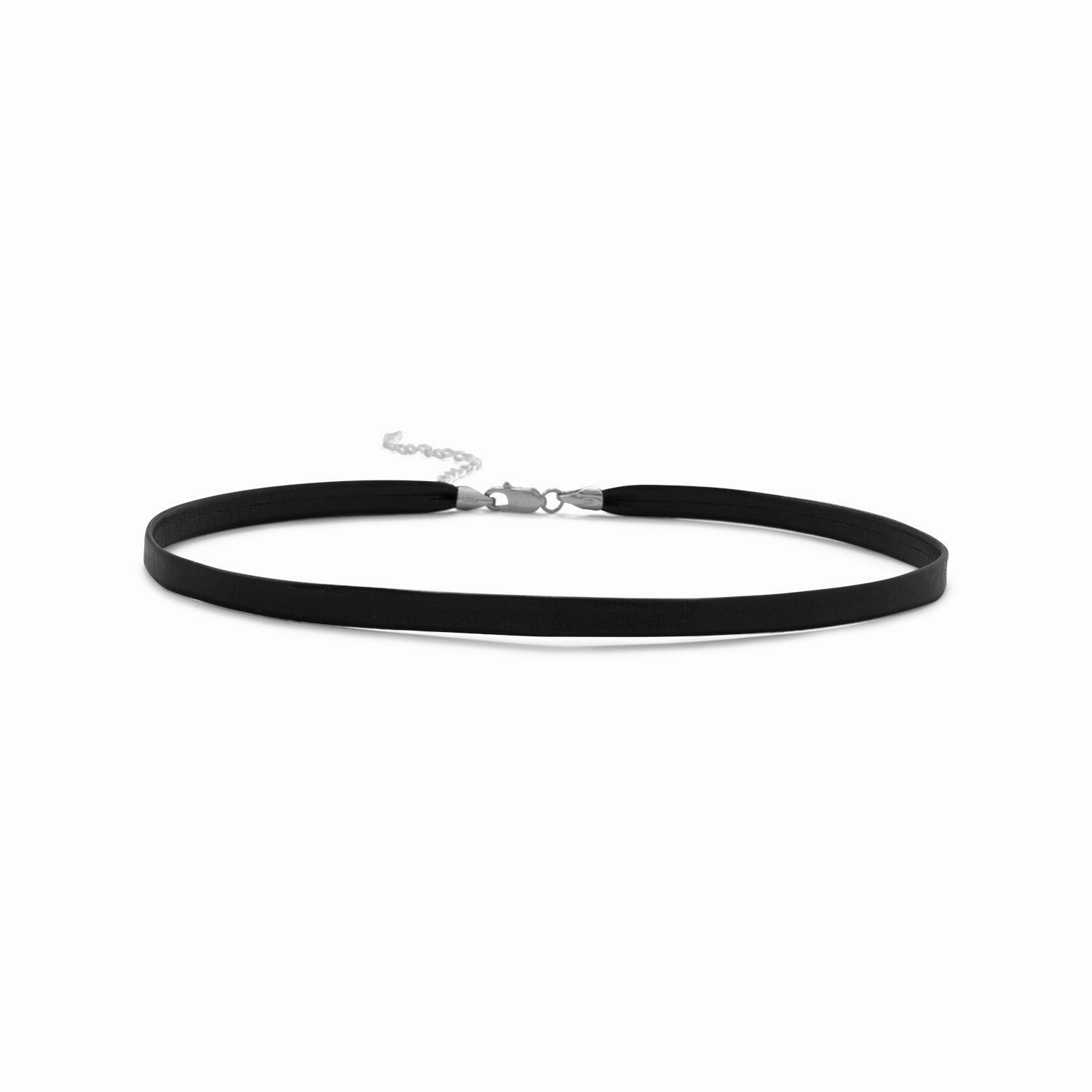Business Accessory Choker Necklace Black Leather and Sterling Silver - Adjustable Length