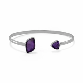 Endless Vision Chunk Unfaceted Amethyst Cuff Bracelet Sterling Silver