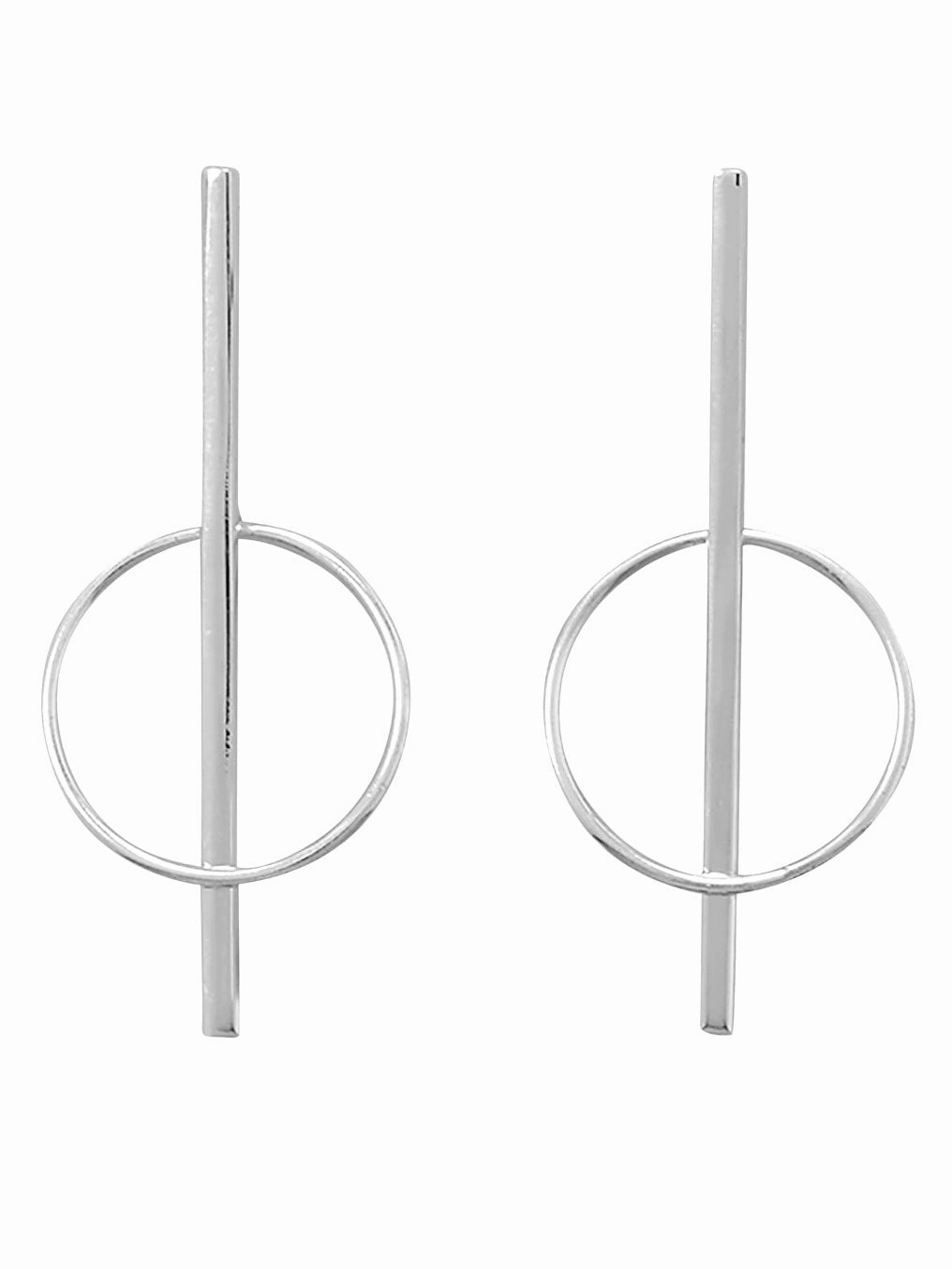 Circle and Bar Dangle Earrings with Post Sterling Silver Glittering Option