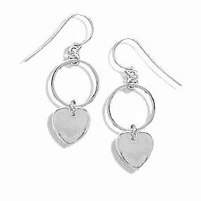 Shiny Embellishment Minimalist Design Circle Ring and Heart Earrings Sterling Silver