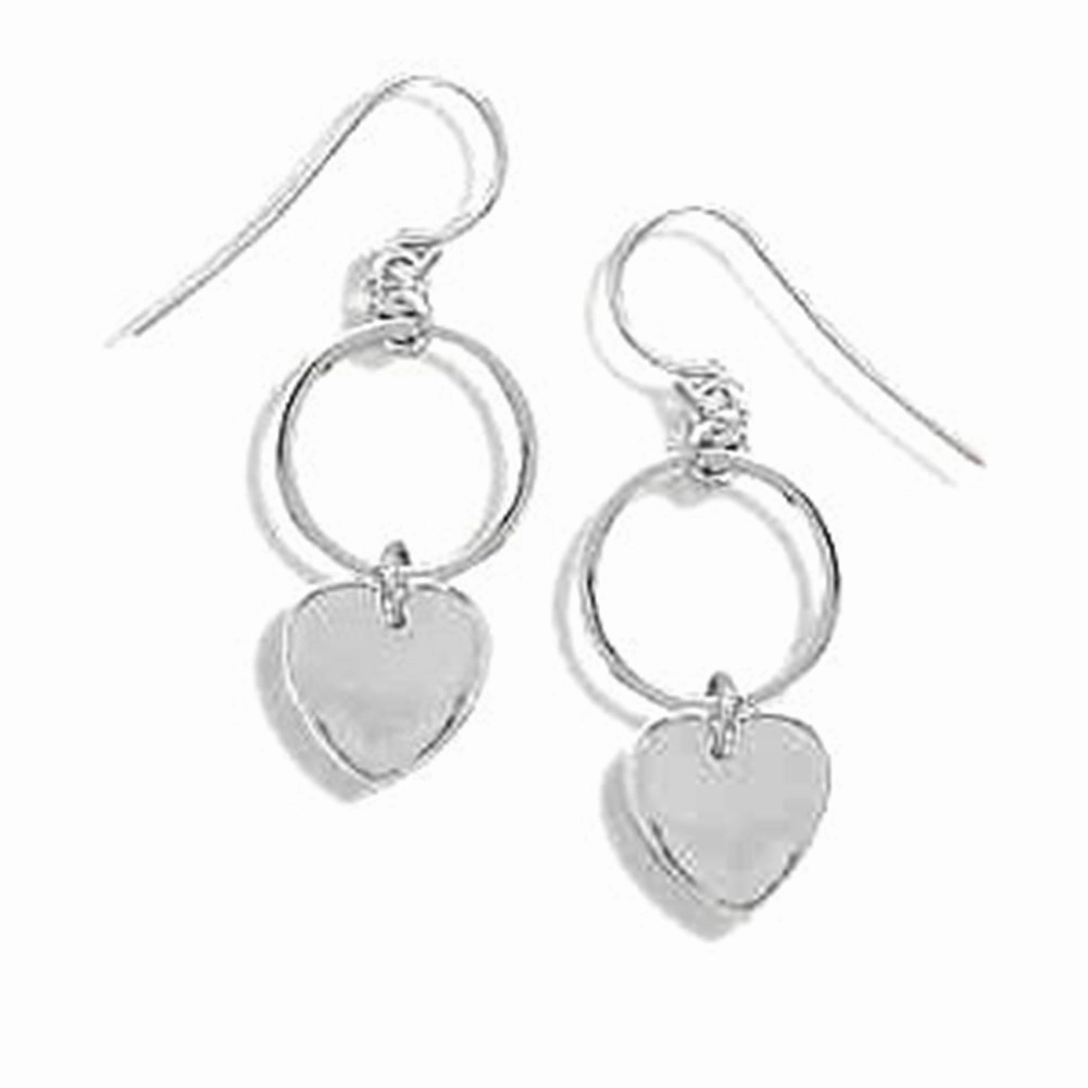 Shiny Embellishment Minimalist Design Circle Ring and Heart Earrings Sterling Silver