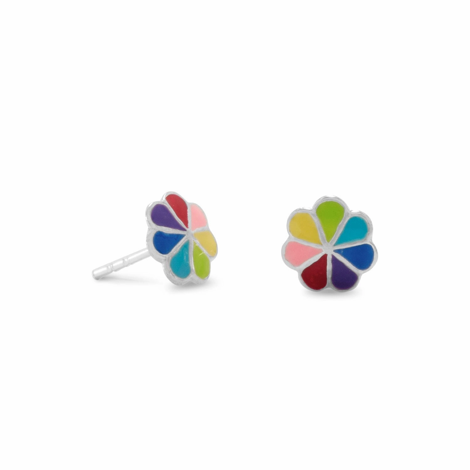 Sparkling Essential Rainbow Flower Post Stud Earrings Sterling Silver