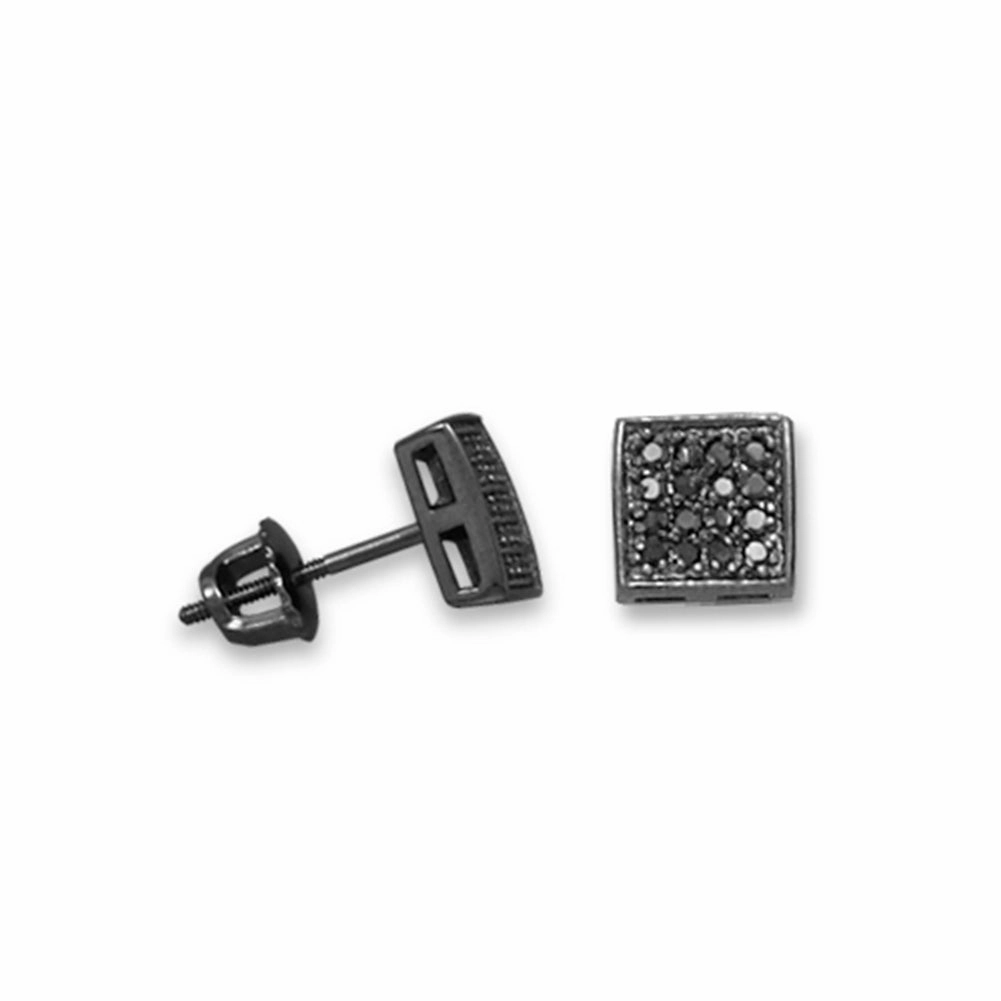 Micro Pave Black Cubic Zirconia Stud Earrings with Black Rhodium over Sterling Silver Corporate Trinket