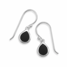 Beach Adornment Black Onyx Inlay Teardrop Shape Sterling Silver Earrings