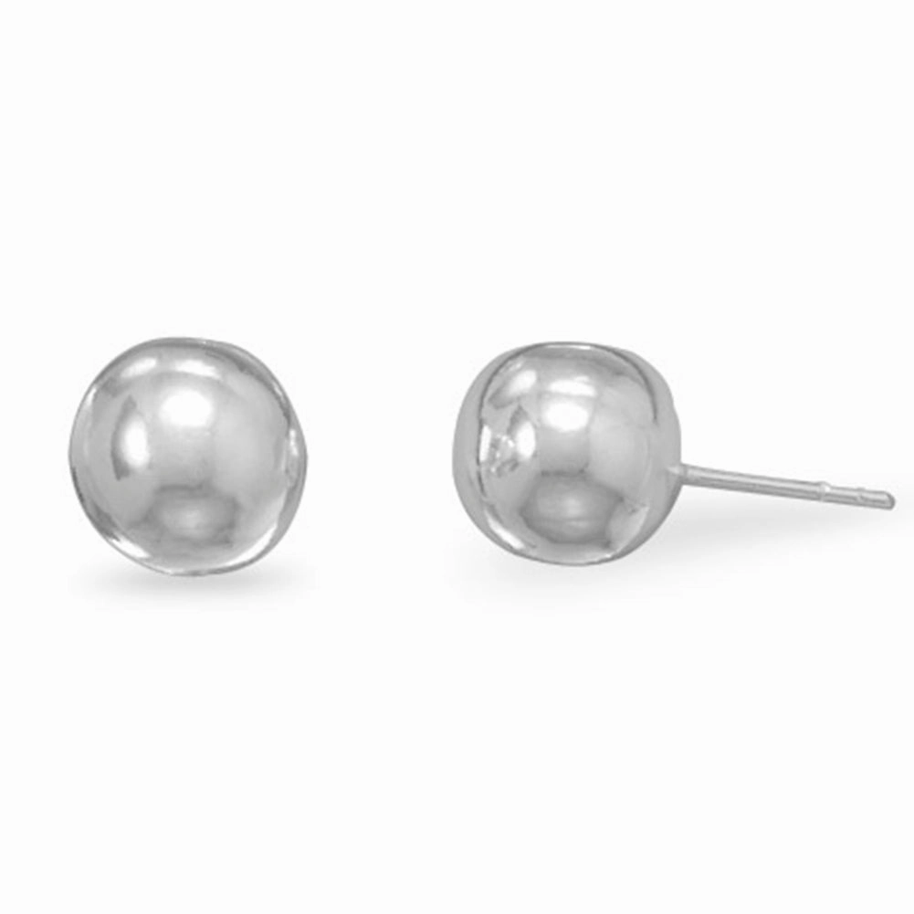 Ball Stud Earrings 10mm - Nontarnish Rhodium on Sterling Silver Stylish Detail Unique Adornment