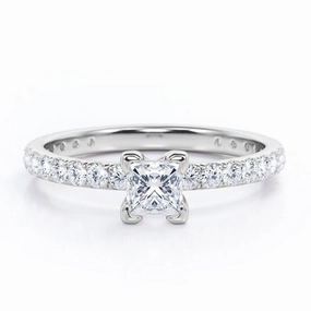 Classic Dainty 0.40 TCW Princess Cut Diamond V-Prong Pave Accented Engagement Ring in 10K White Gold Rural Elegance Luxurious Accent