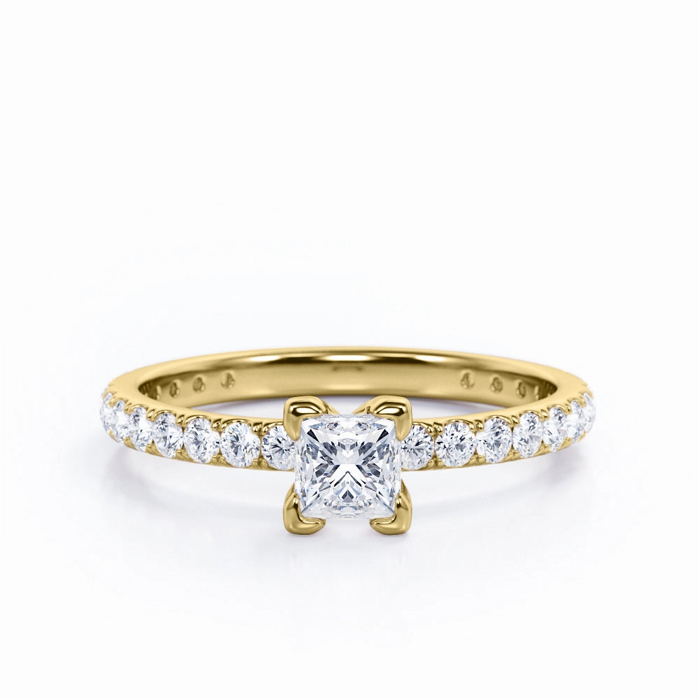 Low-Cost Work Classic Sign Classic Dainty 0.40 TCW Princess Cut Diamond V-Prong Pave Accented Engagement Ring in 10K White Gold