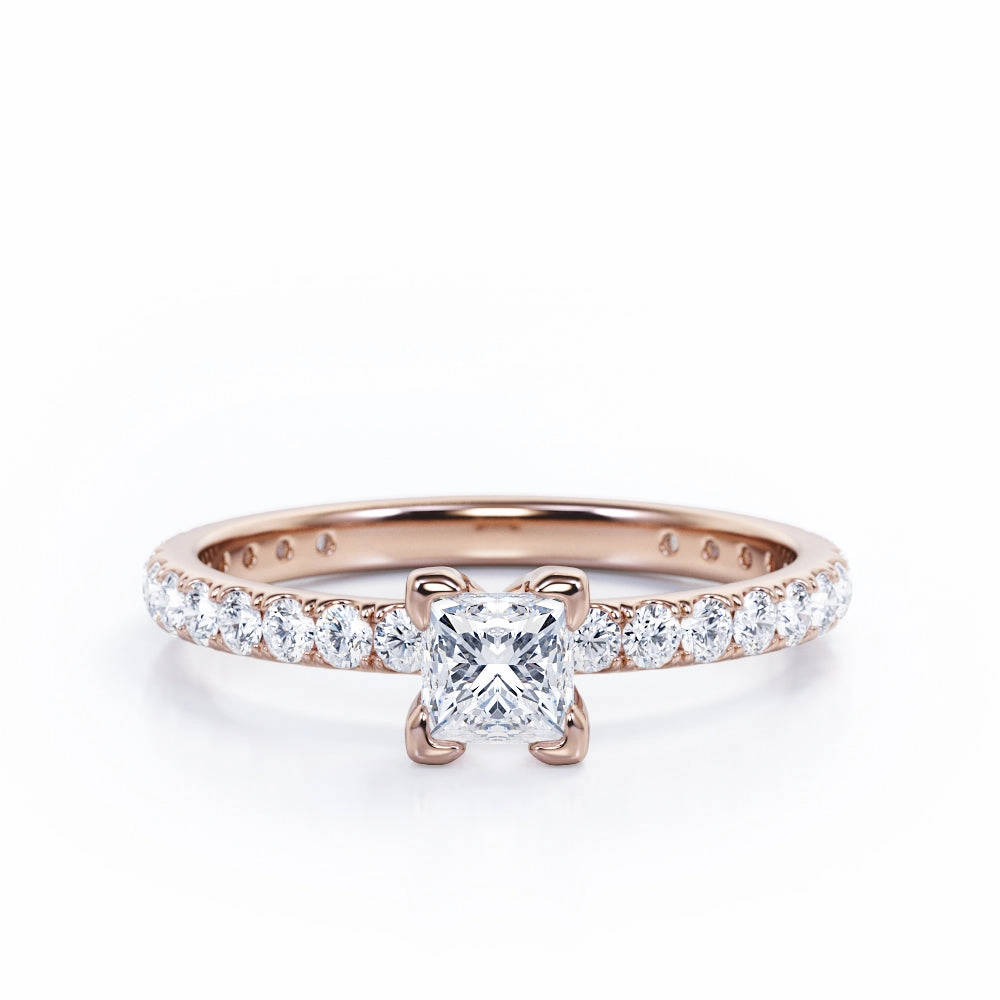 Economical Article Secure Craft Classic Dainty 0.40 TCW Princess Cut Diamond V-Prong Pave Accented Engagement Ring in 10K White Gold