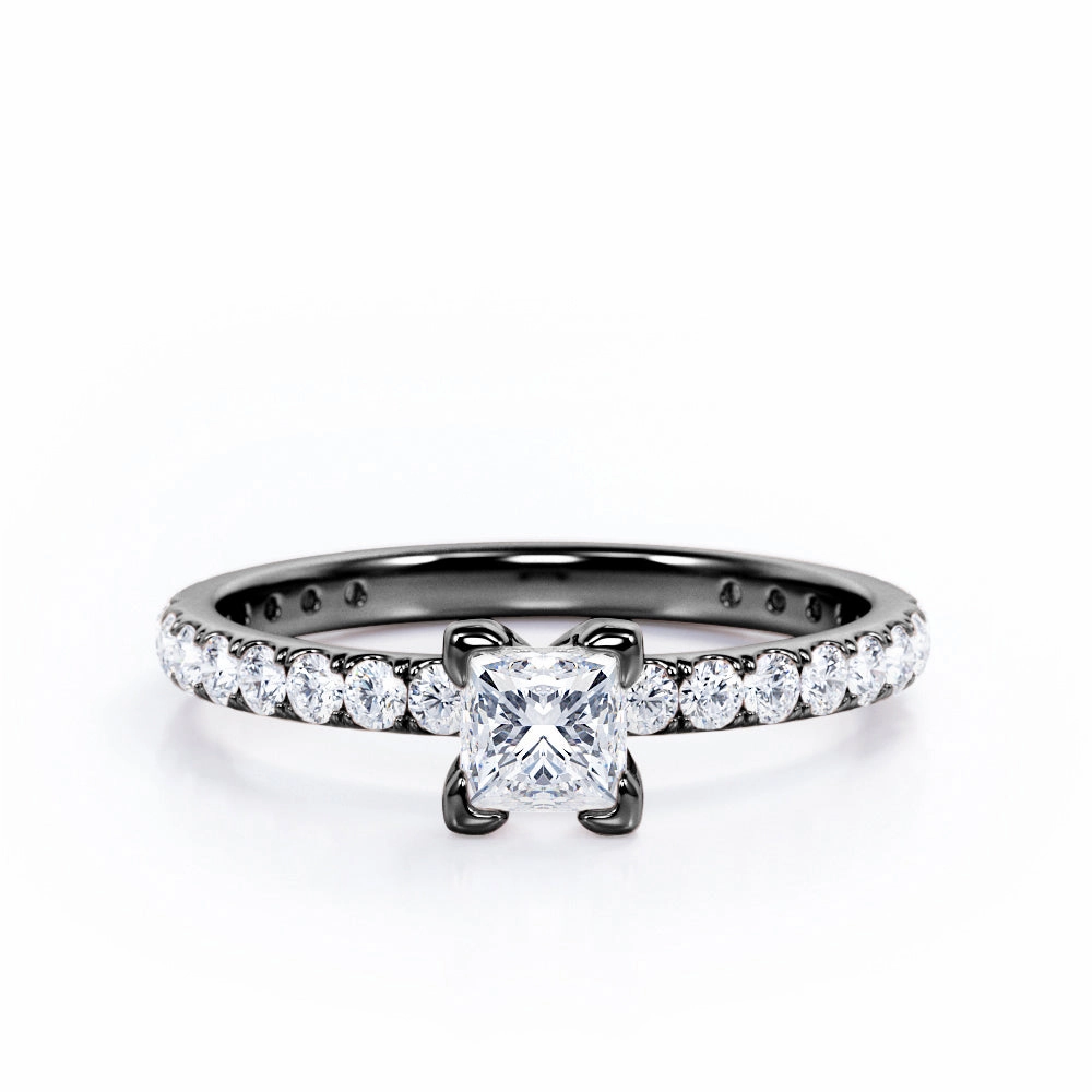 Classic Dainty 0.40 TCW Princess Cut Diamond V-Prong Pave Accented Engagement Ring in 10K White Gold Amazing Accessory