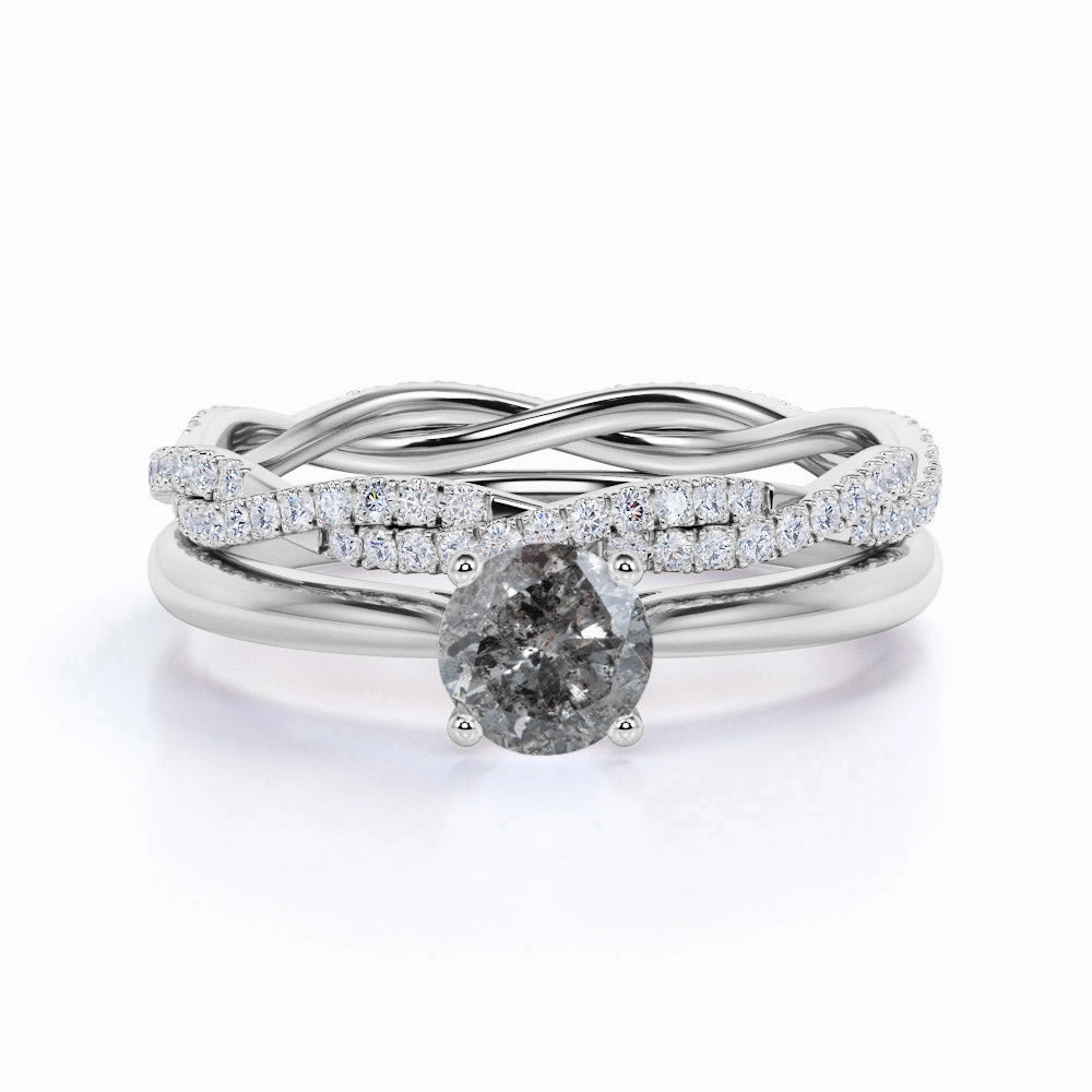 Hypoallergenic Symbol Infinity 0.75 Ct Round Salt and Pepper Diamond Bridal Set