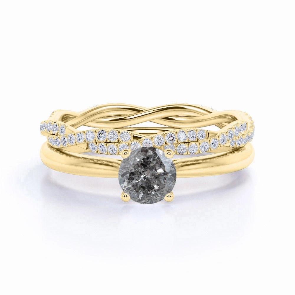 Brilliant Item Infinity 0.75 Ct Round Salt and Pepper Diamond Bridal Set