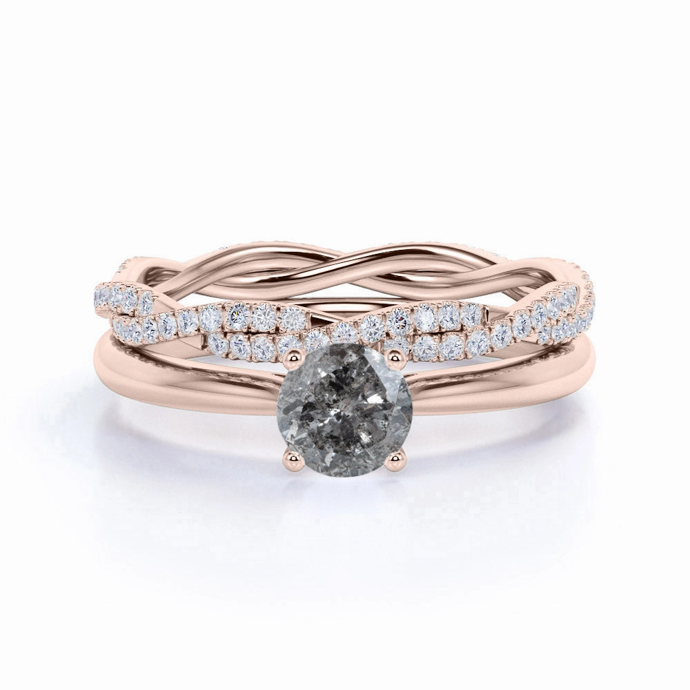 Infinity 0.75 Ct Round Salt and Pepper Diamond Bridal Set Shine Effect