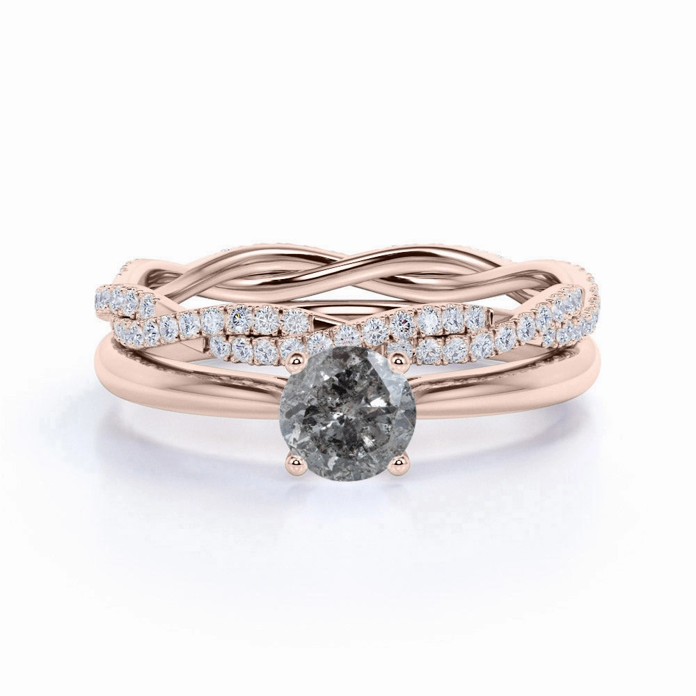 Infinity 0.75 Ct Round Salt and Pepper Diamond Bridal Set Classic Article Low-Cost Work