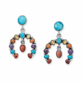 Beautiful Aesthetic Horseshoe Design Multistone Earrings Sterling Silver - Handmade in the USA