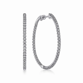 14K White Gold 40mm Diamond Inside Out Hoop Earrings Alluring Style Minimalist Edge