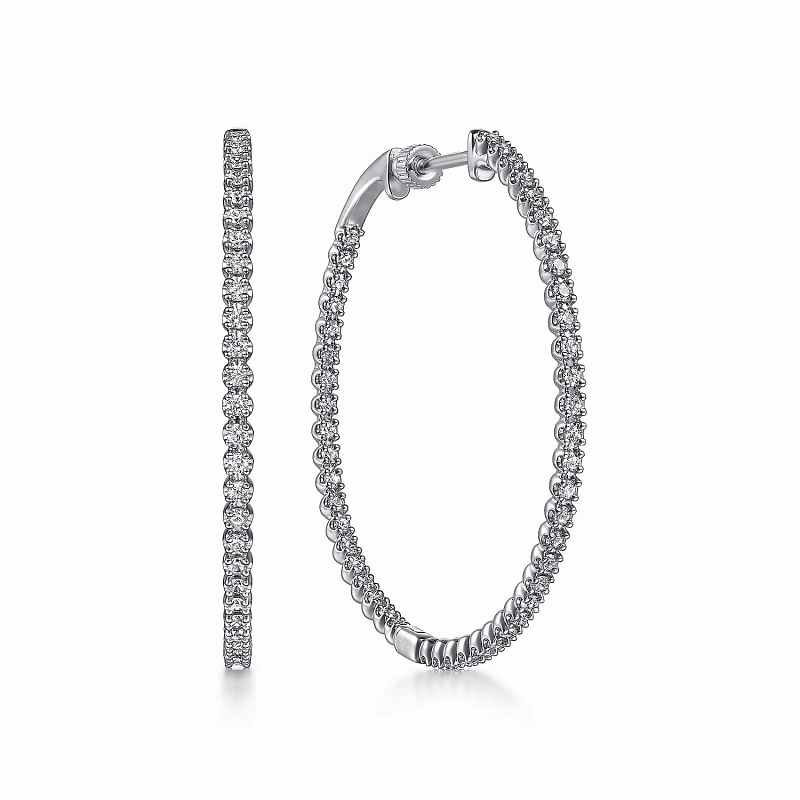 14K White Gold 40mm Diamond Inside Out Hoop Earrings Alluring Style Minimalist Edge
