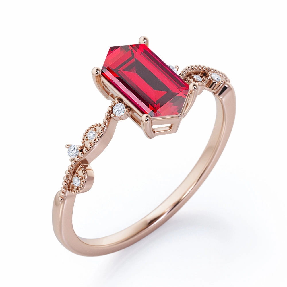 Fine Item Hypoallergenic Accessory Vintage 0.50 ct Hexagon Lab-Created Ruby Engagement Ring