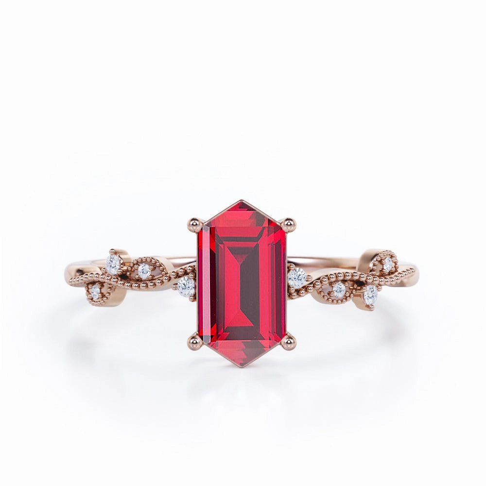 Vintage 0.50 ct Hexagon Lab-Created Ruby Engagement Ring Cozy Look