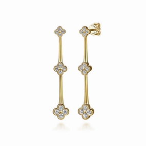 14K Yellow Gold Graduating Diamond Cluster Stud Drop Earrings Classic Outfit Precious Gem