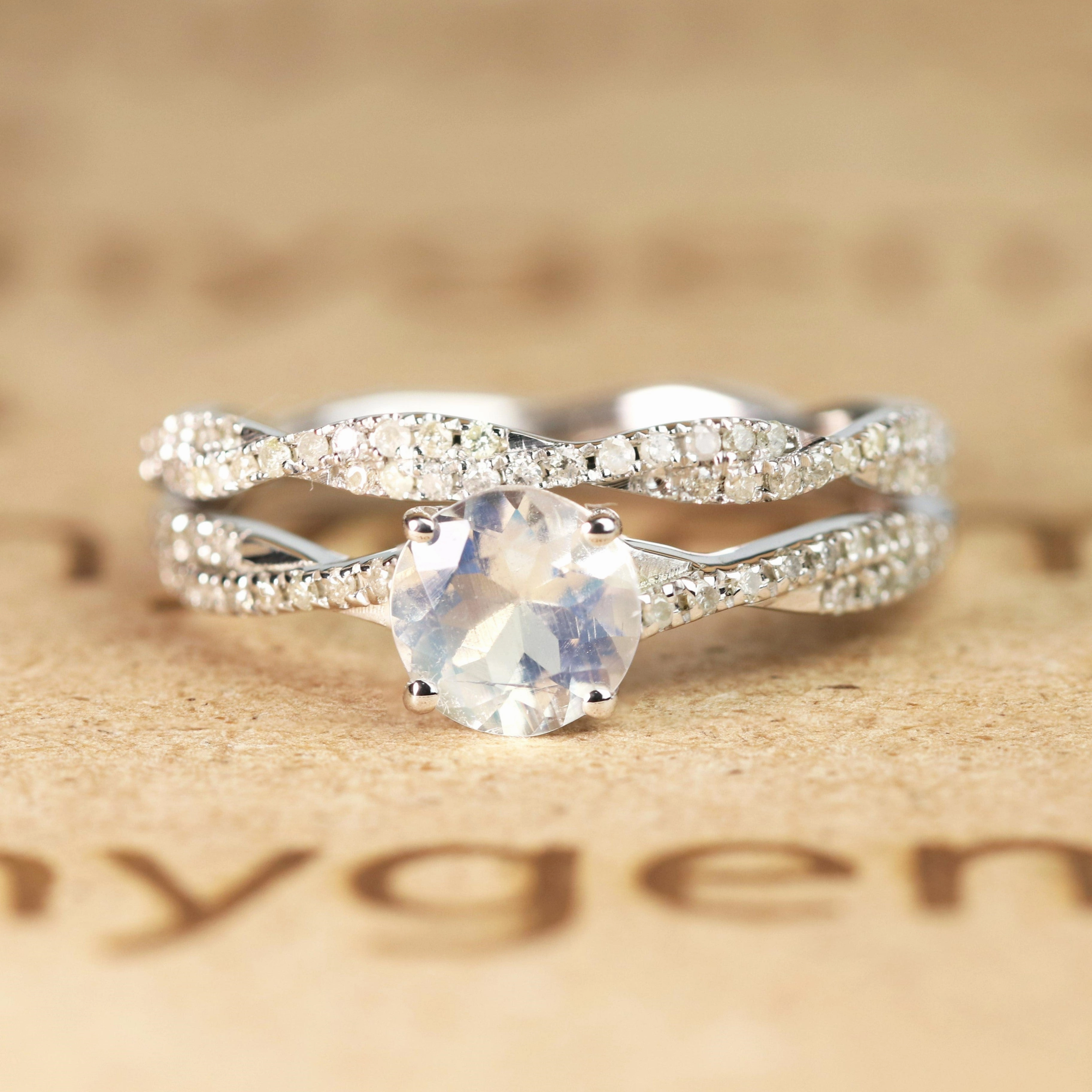 1.75 ct Round Rainbow Moonstone Infinity Wedding Set Sentimental Gift Couture Accessory