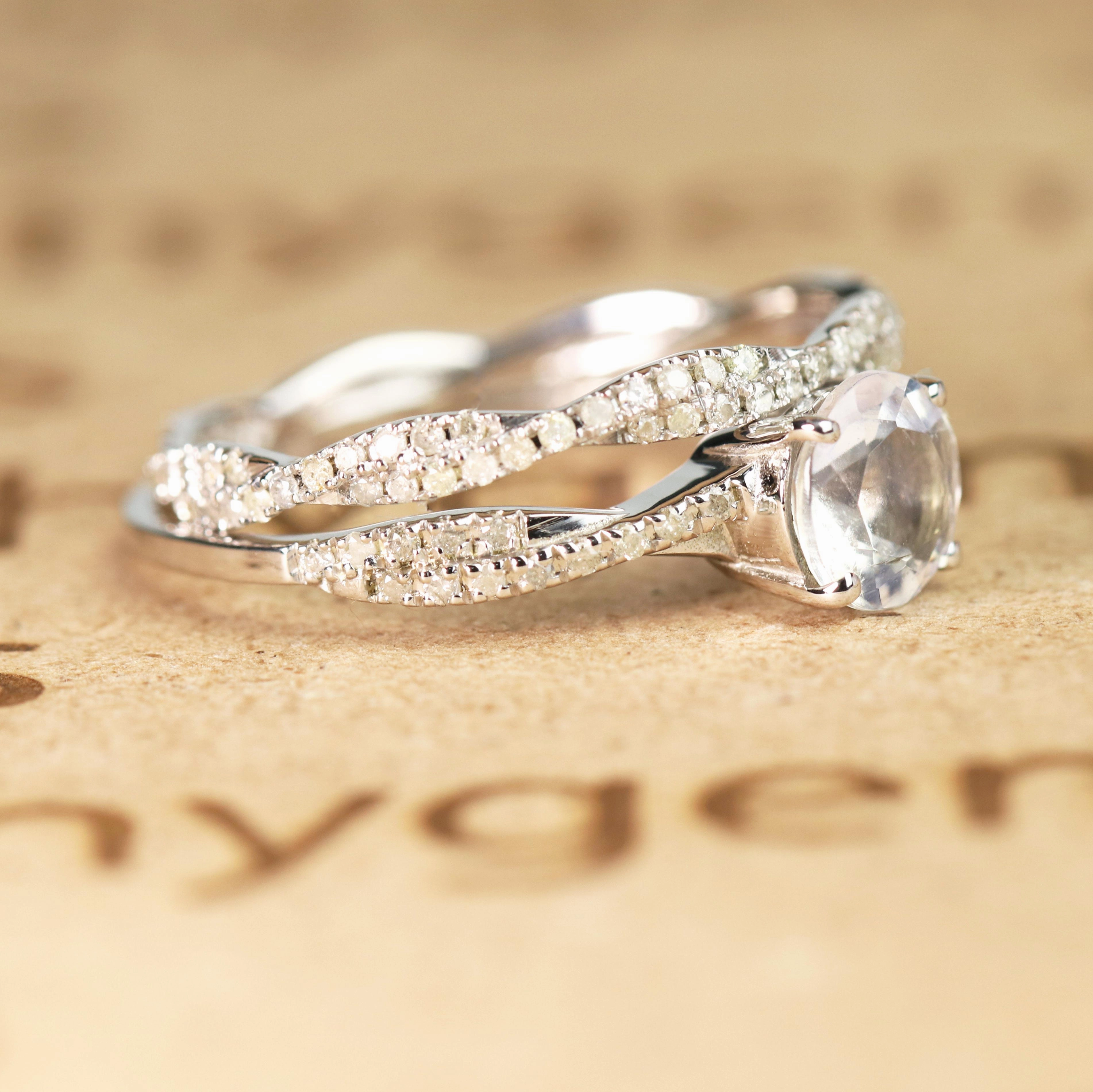 1.75 ct Round Rainbow Moonstone Infinity Wedding Set Fresh Finish Soft Finish