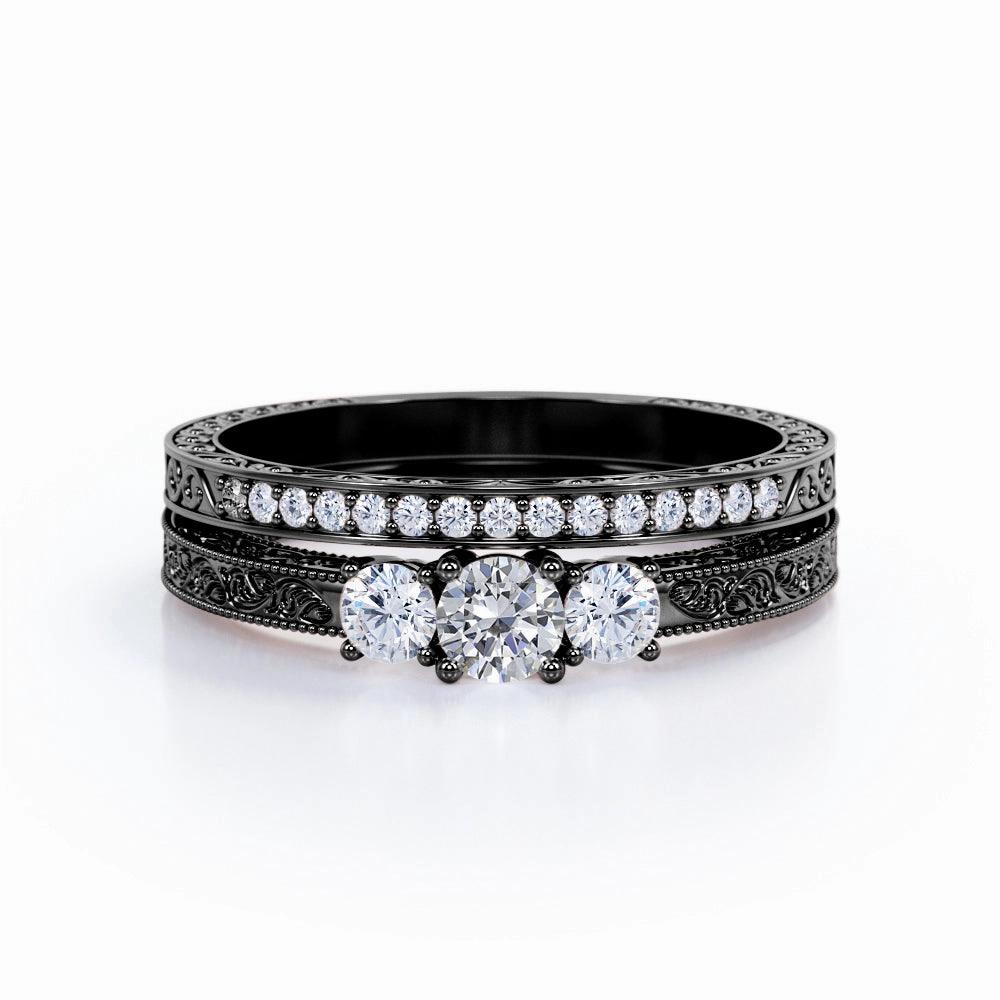 Vintage 0.50 Ct Round Cut Diamond Bridal Set Shining Accent Refined Motion