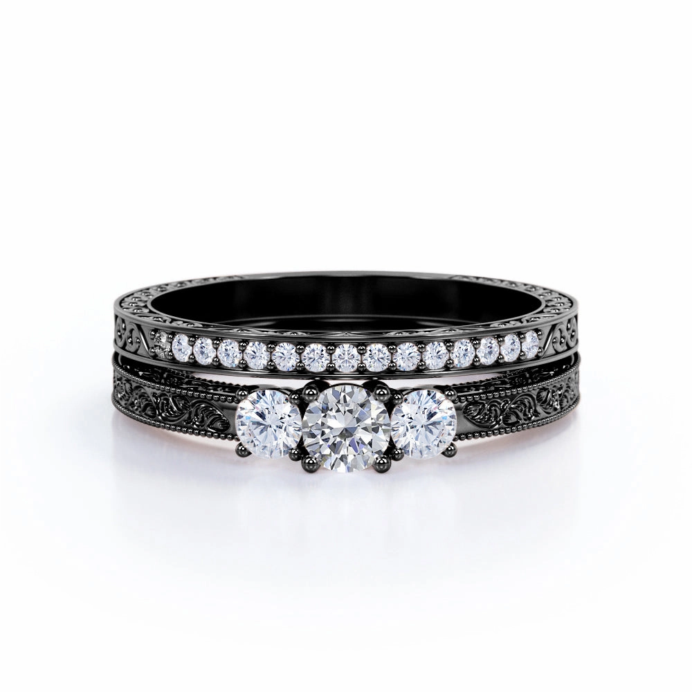 Chic Finish Unique Bauble Vintage 0.50 Ct Round Cut Diamond Bridal Set