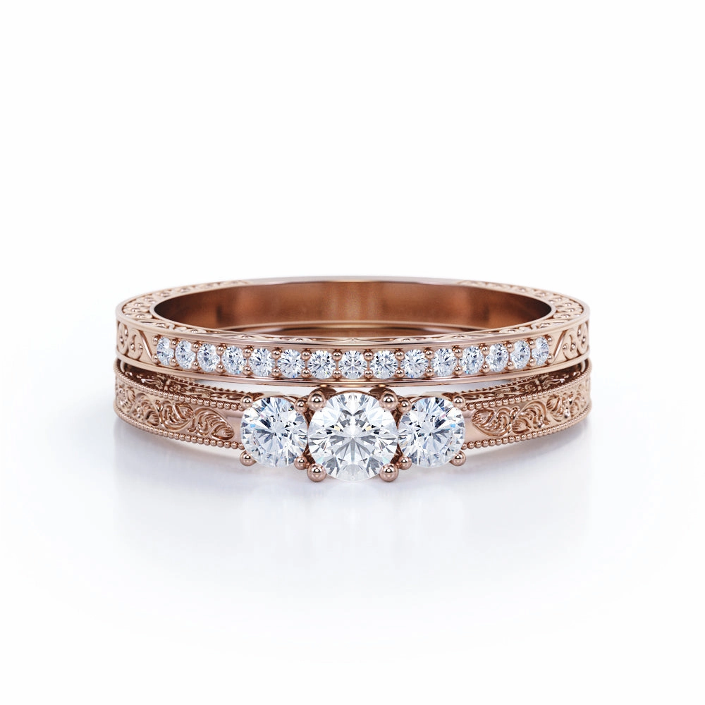 New Arrival Durable Accessory Vintage 0.50 Ct Round Cut Diamond Bridal Set