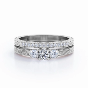 Trendy Finish Vintage 0.50 Ct Round Cut Diamond Bridal Set