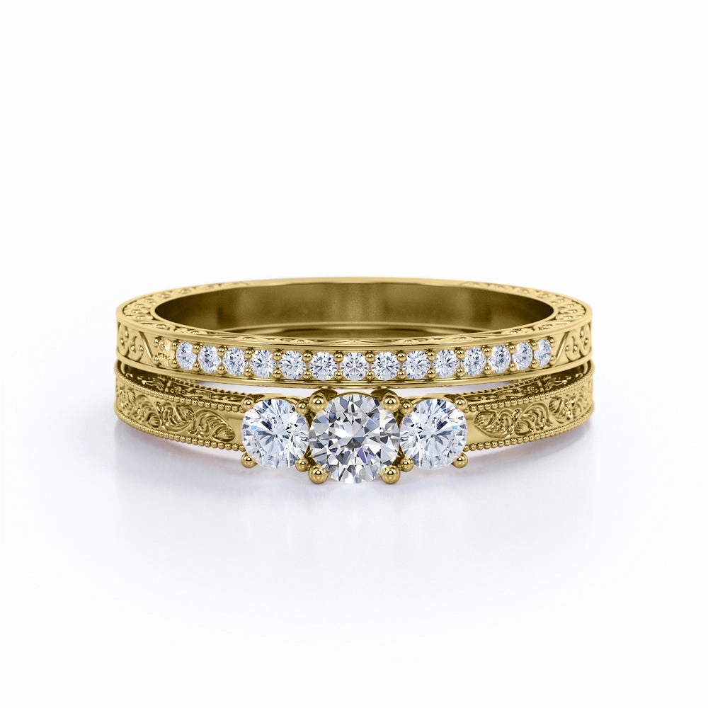 HighEnd Token Vintage 0.50 Ct Round Cut Diamond Bridal Set