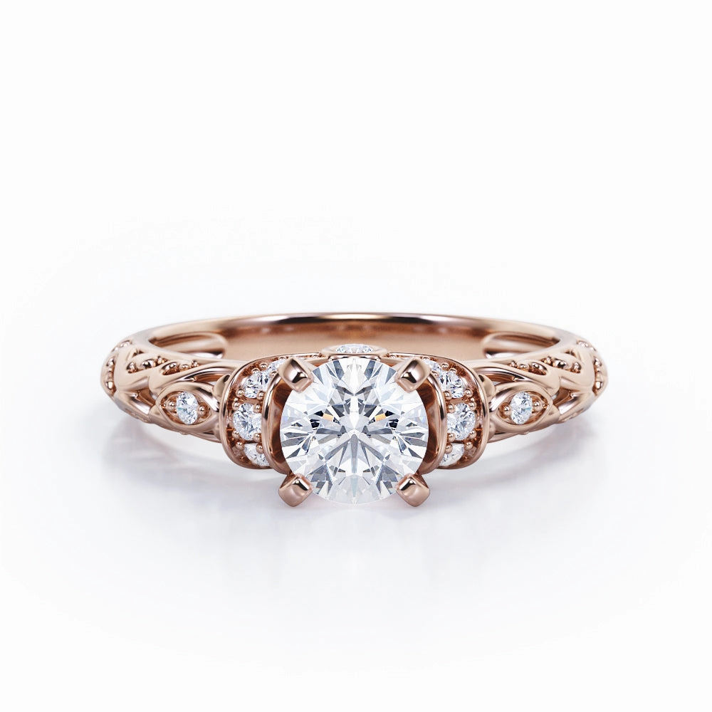 Convenient Appearance Classic Four Prong 0.45 Carat Round Cut Diamond Art Deco Engagement Ring In Rose Gold