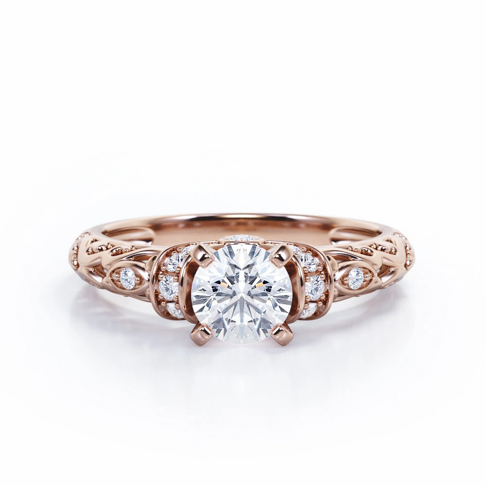 Classic Four Prong 0.45 Carat Round Cut Diamond Art Deco Engagement Ring In Rose Gold Meaningful Embellishment Fantastic Piece