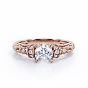 Convenient Appearance Classic Four Prong 0.45 Carat Round Cut Diamond Art Deco Engagement Ring In Rose Gold