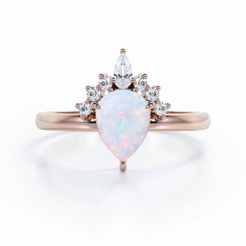 1.25 Ct Pear Cut Lab Created Opal Tiara Engagement Ring Value Adornment Premium item