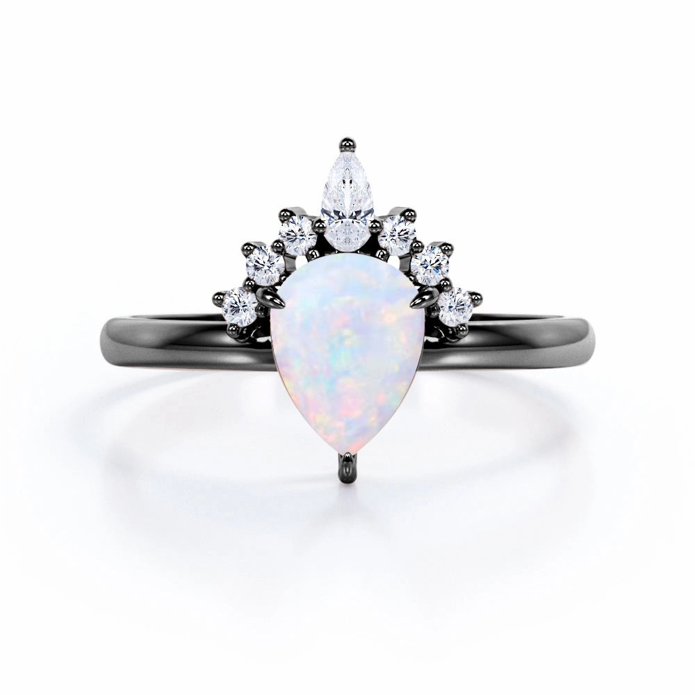 Faith Jewelry 1.25 Ct Pear Cut Lab Created Opal Tiara Engagement Ring
