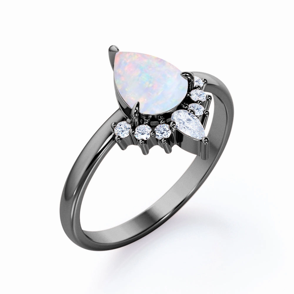 Luxury Jewelry 1.25 Ct Pear Cut Lab Created Opal Tiara Engagement Ring