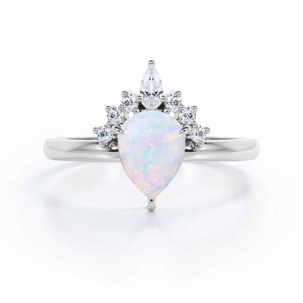 Brilliant Statement 1.25 Ct Pear Cut Lab Created Opal Tiara Engagement Ring