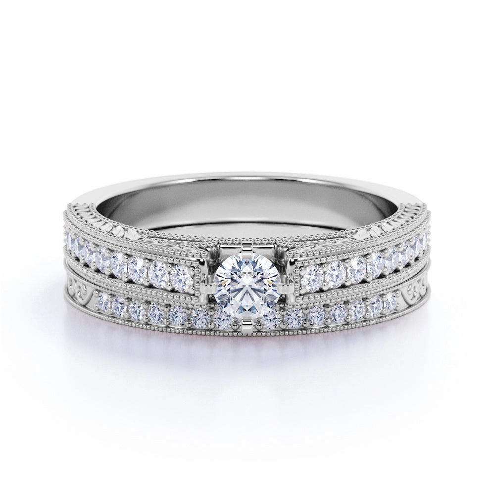 Beautiful Filigree Pave Set 1.25 ct TDW Round Cut Diamond Wedding Set Rings - Bridal Set Rings - in Black Gold Custom Work simple design