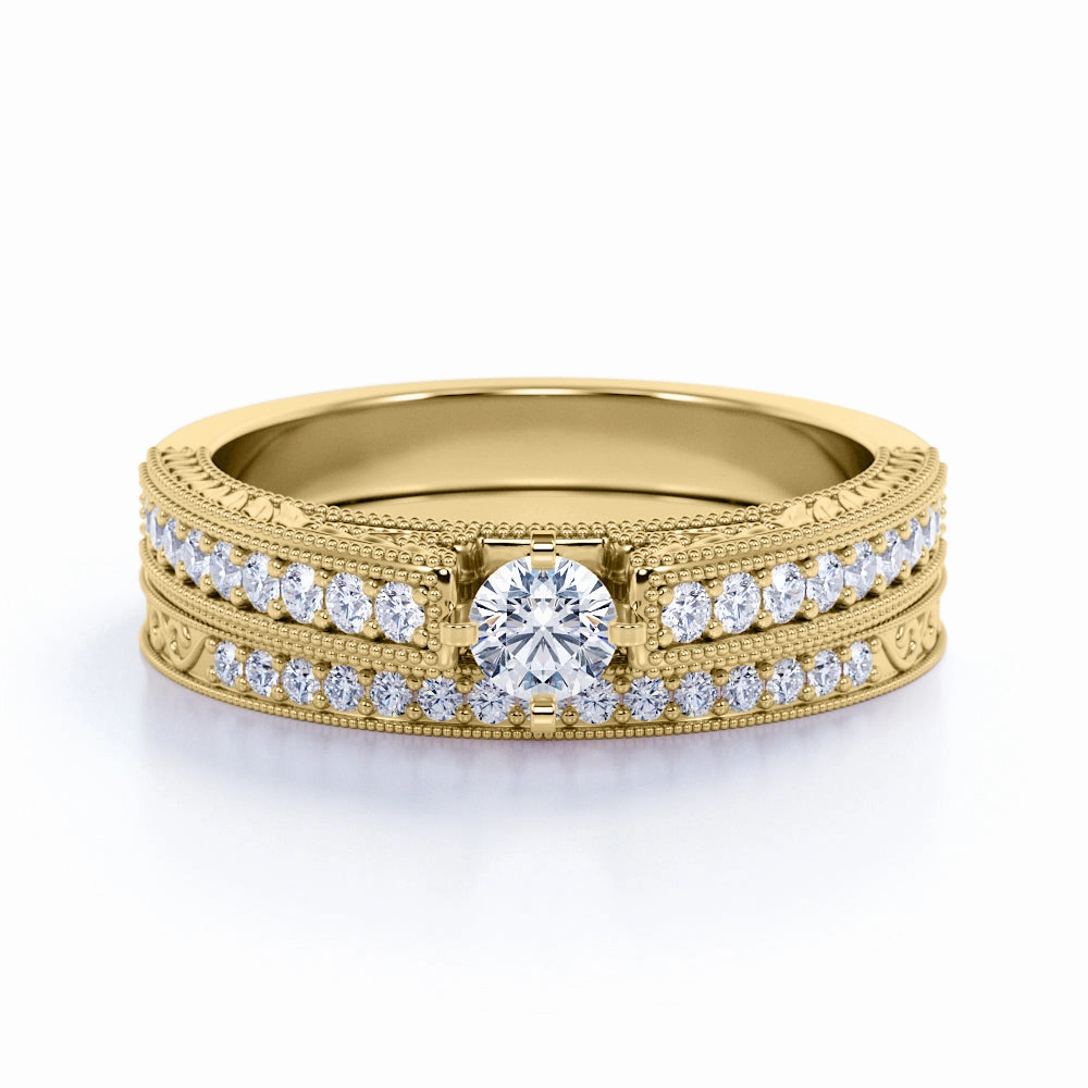 Beautiful Filigree Pave Set 1.25 ct TDW Round Cut Diamond Wedding Set Rings - Bridal Set Rings - in Black Gold Fashionable Piece Graceful Harmony