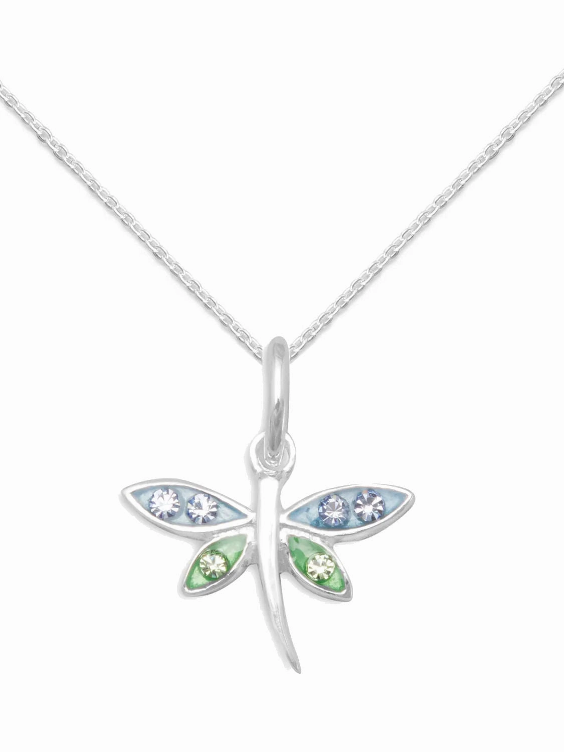 Ideal Style Classic Boy Small Dragonfly Necklace with Crystals Sterling Silver