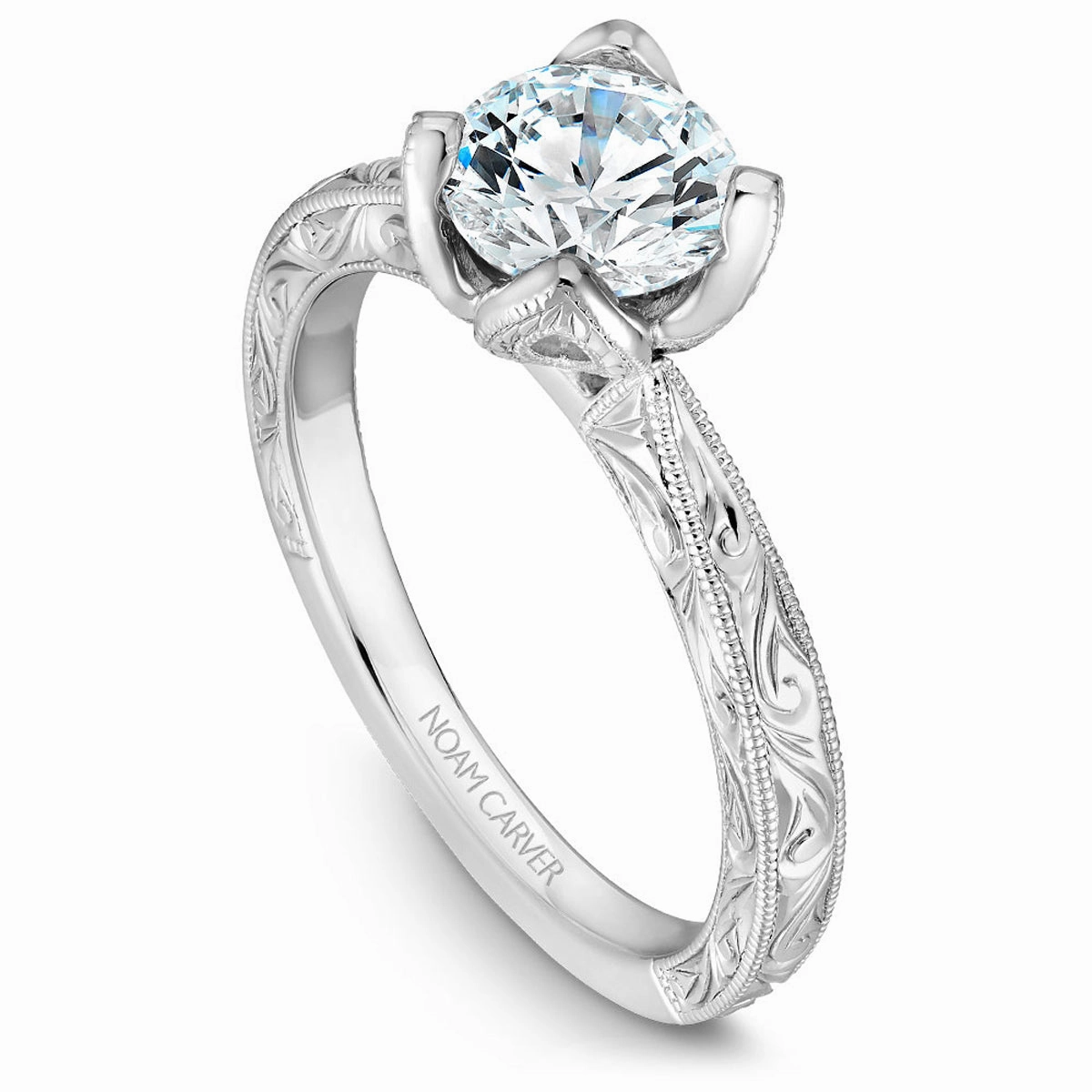Modern Piece Noam Carver Vintage Solitaire Engagement Ring Setting in White Gold