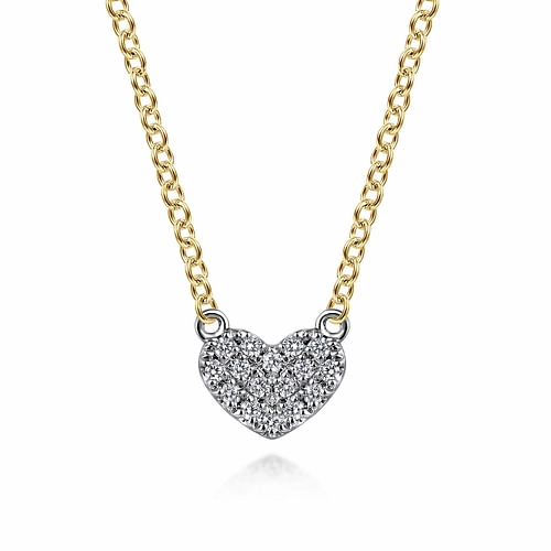 Light Detail 14K White and Yellow Gold Diamond Heart Pendant Necklace
