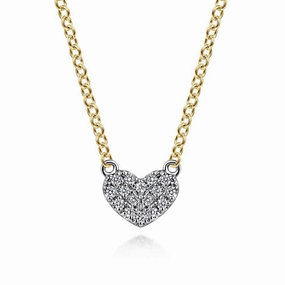 Light Detail 14K White and Yellow Gold Diamond Heart Pendant Necklace