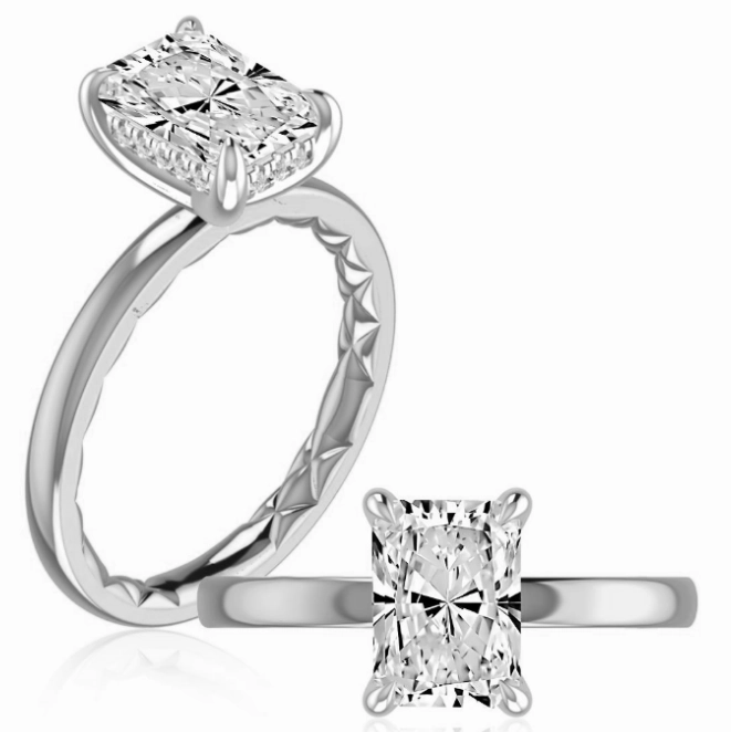Premium Sparkle A. JAFFE Radiant Center Hidden Halo Diamond Engagement Ring Setting in 14K White Gold (0.08ctw)