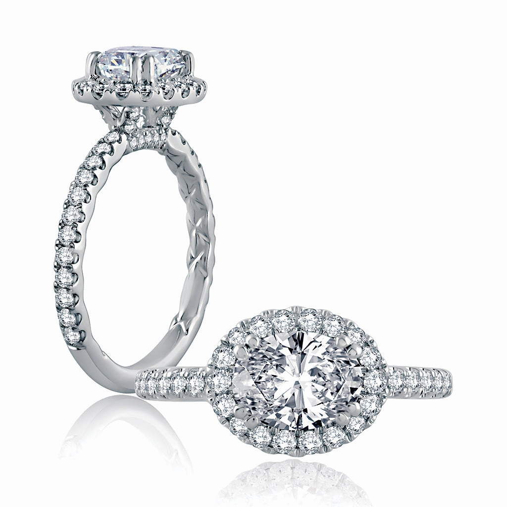 Textured Layers A. Jaffe Quilted East-West Diamond Engagement Ring Setting in White Gold