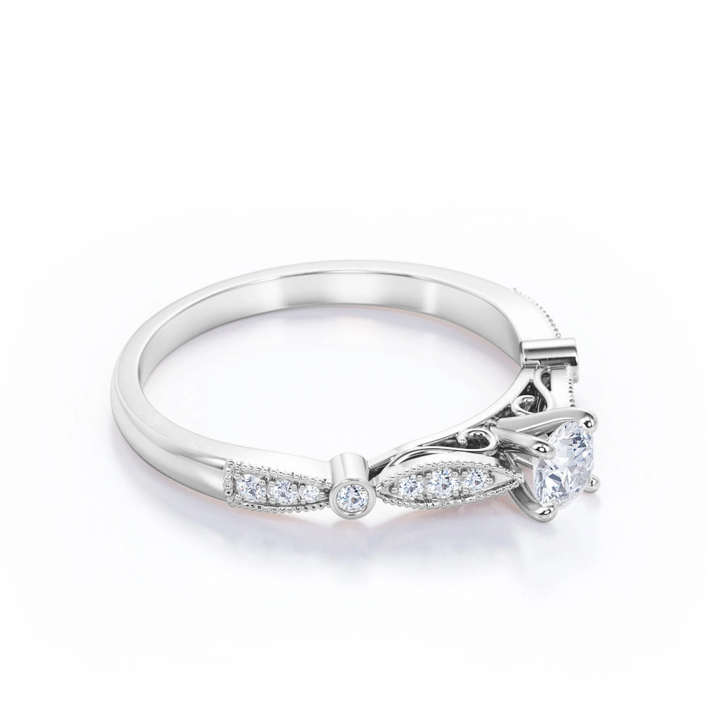 Art Deco 0.50 Ct Round Cut Diamond Engagement Ring Glamorous Decoration Essential Gift