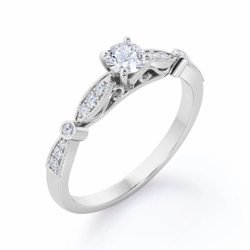 Delicate Accessory Art Deco 0.50 Ct Round Cut Diamond Engagement Ring