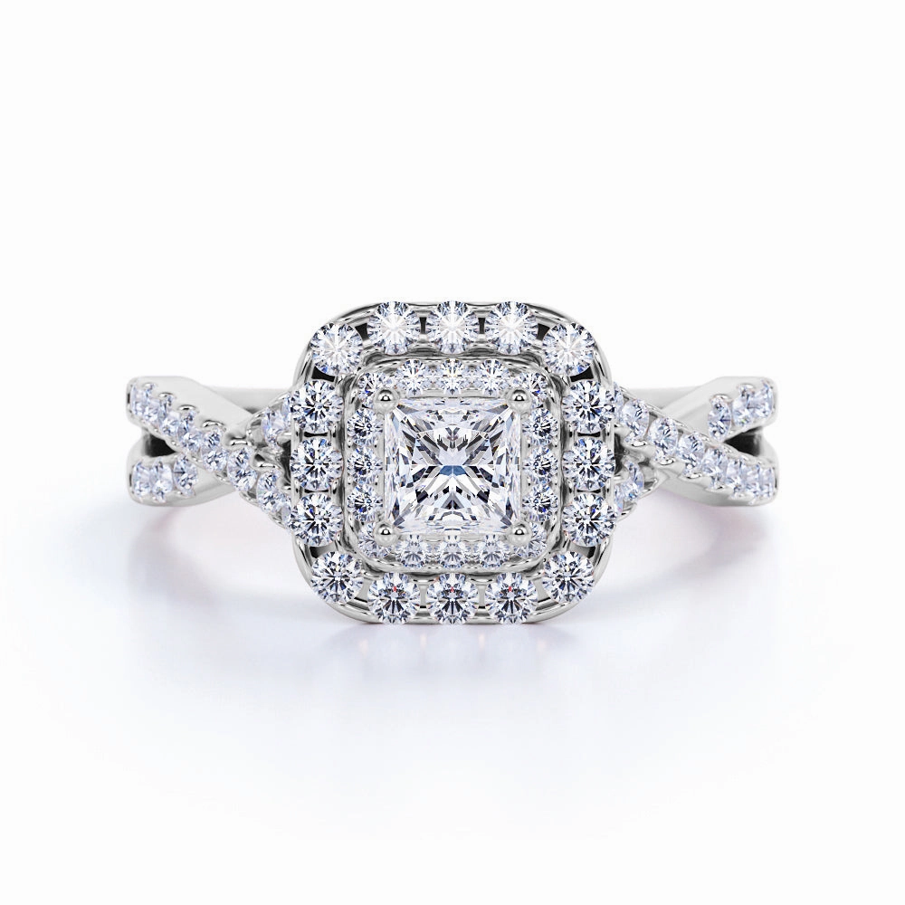 investment piece Handcrafted Item Infinity 1 Ct Princess Cut Diamond Halo Engagement Ring